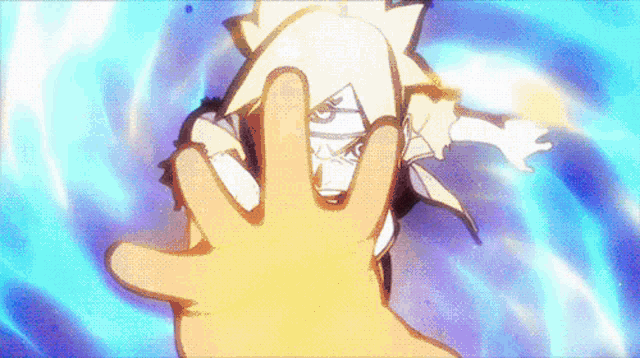 a person 's hand is reaching out towards a cartoon character .