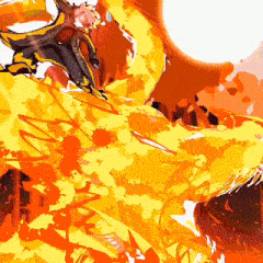 a painting of a dragon surrounded by flames on a white background .