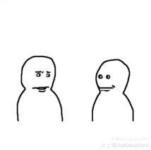 two cartoon characters are standing next to each other and talking .
