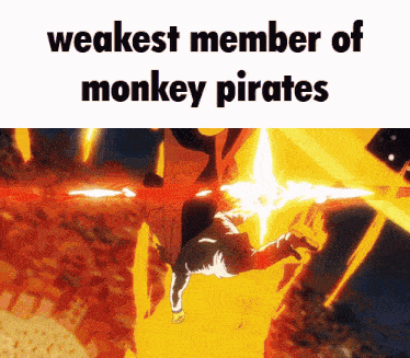 a cartoon of a man flying through the air with the words " weakest member of monkey pirates "