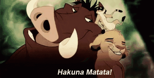 a group of cartoon characters from the lion king are standing next to each other and the caption says hakuna matata