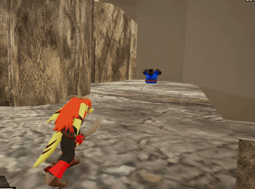 a cartoon character is holding a sword and shield in a video game