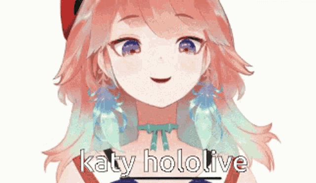 a close up of a girl with the name katy hololive