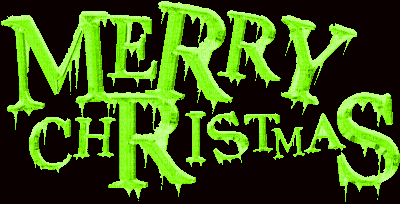 a neon green merry christmas sign with ice on it