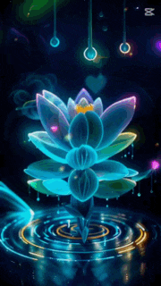 a glowing lotus flower is surrounded by water circles