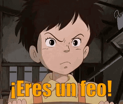 a cartoon of a girl with the words eres un feo written below her