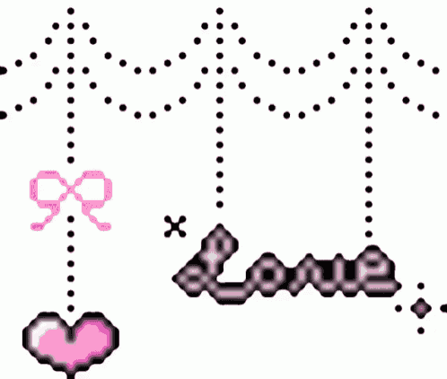 a drawing of the word love with a heart and a bow