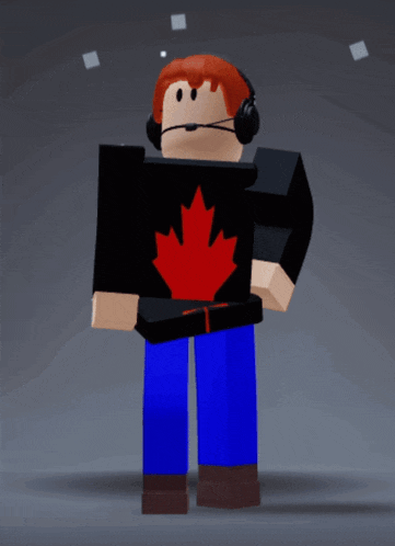 a cartoon character wearing a black shirt with a red maple leaf on it