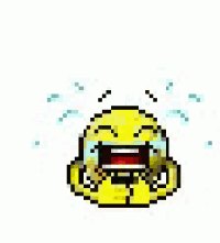 a pixel art smiley face is laughing and crying with tears coming out of its eyes .