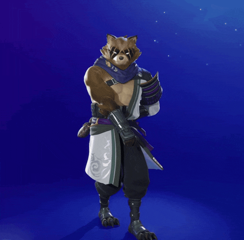 a video game character with a raccoon 's head