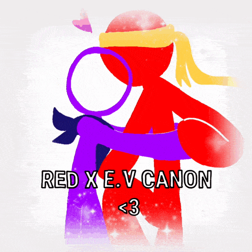 a red stick figure and a purple stick figure standing next to each other