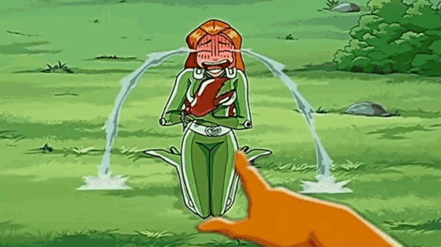 a cartoon character is kneeling down and crying