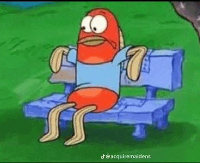 a cartoon character is sitting on a bench with his legs crossed .