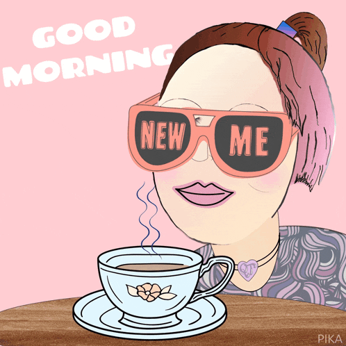a woman wearing sunglasses with the words new me on them