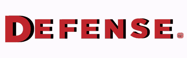 the word defense is written in red letters