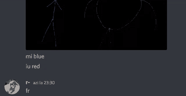 a screenshot of a chat with the words mi blue iu red below it