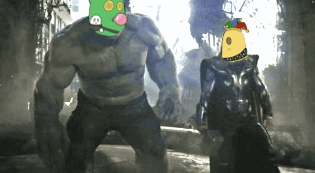 a cartoon hulk and a cartoon thor are fighting