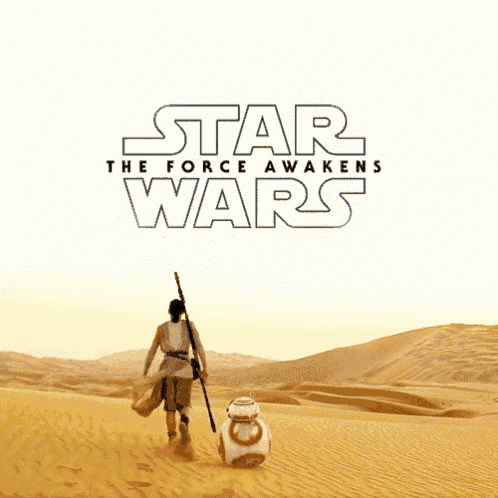 a poster for star wars the force awakens with rey and bb-8