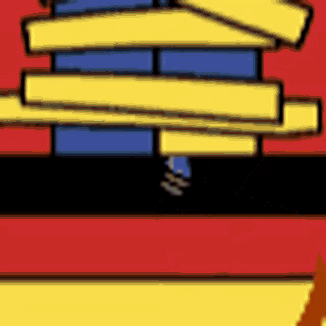a cartoon drawing of a man standing next to a stack of boxes .