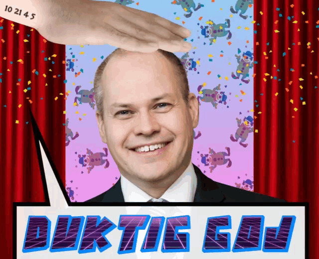 a picture of a man with a hand on his head and the words duktig gan