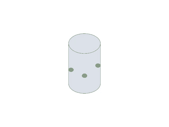 a cylindrical object with three green dots on it on a white background .