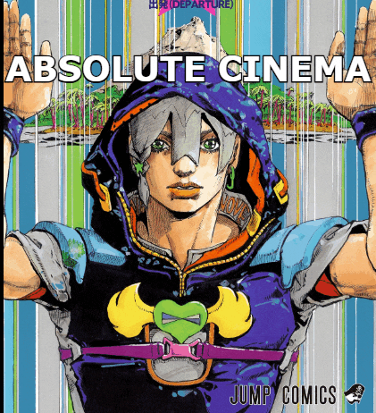 a poster for absolute cinema jump comics shows a man in a hooded jacket