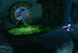 a video game scene with a glowing ghost in the middle