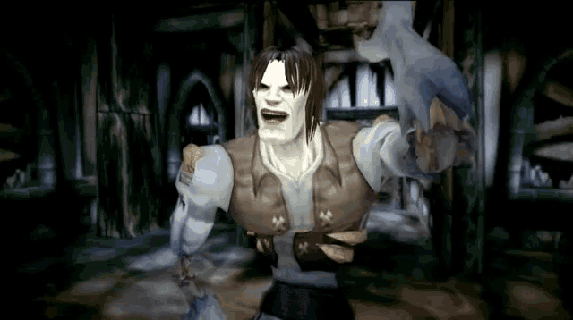 a man in a video game is holding a sword in his hand