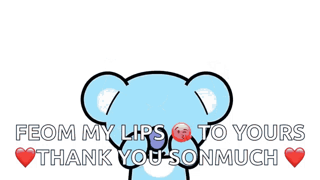 a cartoon koala bear with a heart in its mouth and the words from my lips to yours thank you son much