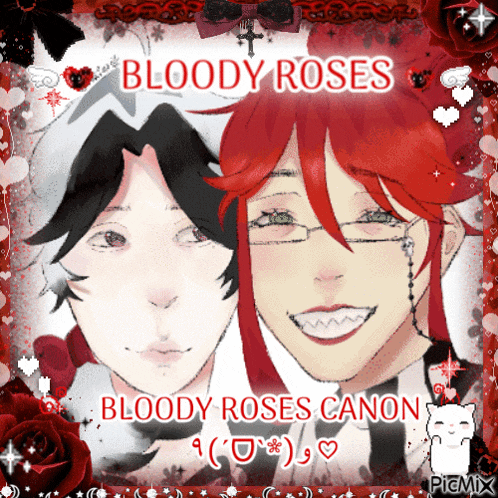 a picture of two anime characters with the words bloody roses written above them