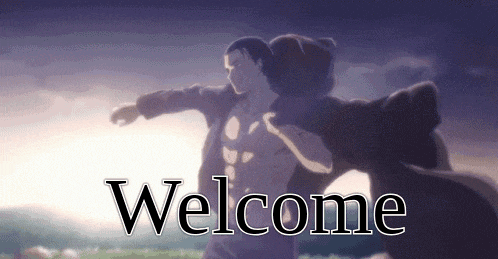 a man and a bear are standing next to each other and the words welcome are on the bottom of the image .