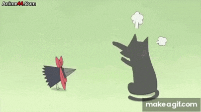 a cartoon of a cat and a crow standing next to each other .