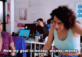a woman in a crop top says now my goal is money money money bitch