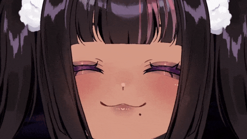 a close up of a anime girl with purple eyes