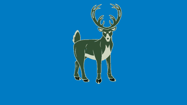 a drawing of a deer with antlers and a blue background