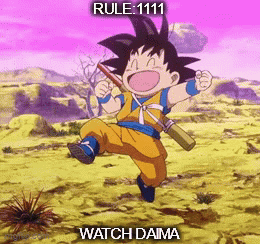 a picture of a cartoon character with the words rule 1111 watch daima on it