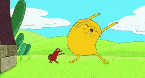 a cartoon character named jake from adventure time is dancing