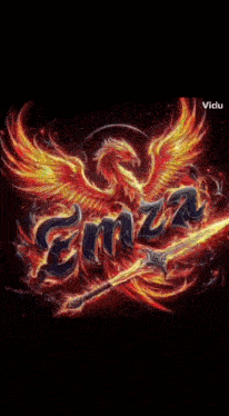a picture of a phoenix holding a sword with the name enza in the background