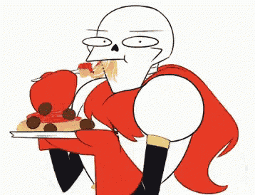a cartoon drawing of papyrus eating a slice of pizza .