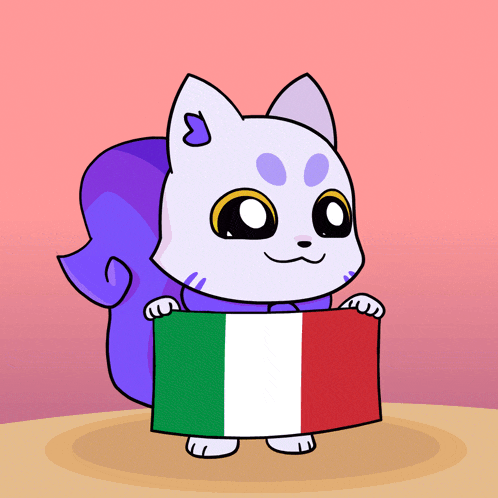 a cartoon cat is holding an italian flag in its paws