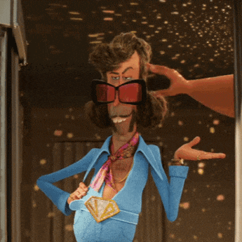 a cartoon character wearing sunglasses and a blue suit