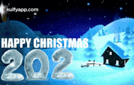 a christmas greeting from kulfyapp.com with a house in the background