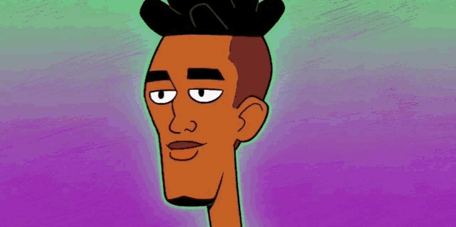 a cartoon of a man with a shaved head