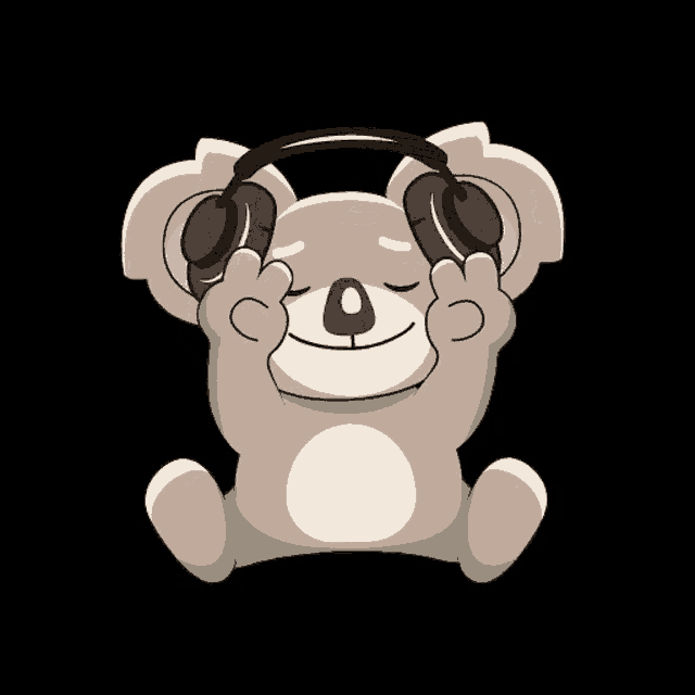a cartoon koala wearing headphones and giving the peace sign
