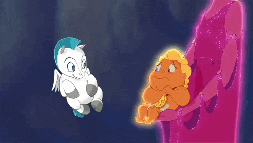 a cartoon of a baby sitting next to a horse