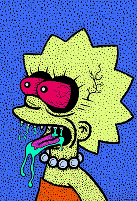 a drawing of a cartoon character with a necklace on