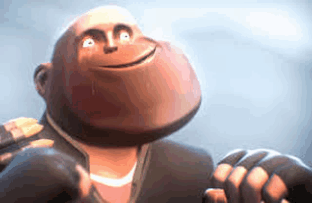 a close up of a cartoon character with a big head and a smile on his face .