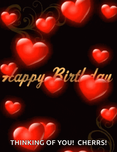 a birthday card with red hearts and the words " happy birthday "