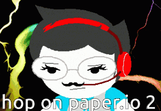 a cartoon character with headphones and the words hop on paper.io 2 below him