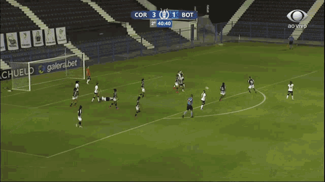 a soccer game between cor and bot is being played